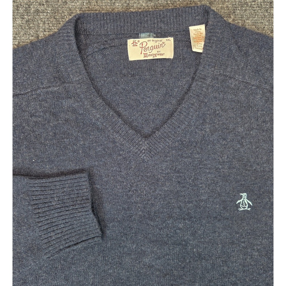 Penguin Lambswool Sweater Mens XXL Gray V Neck Pullover